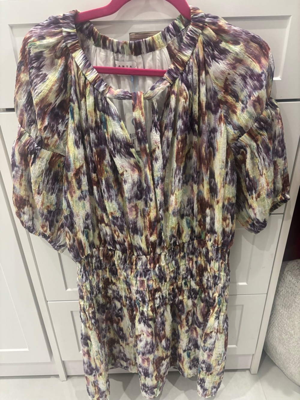 Tanya Taylor Multicolor Abstract Short-Sleeve Peasant Tunic